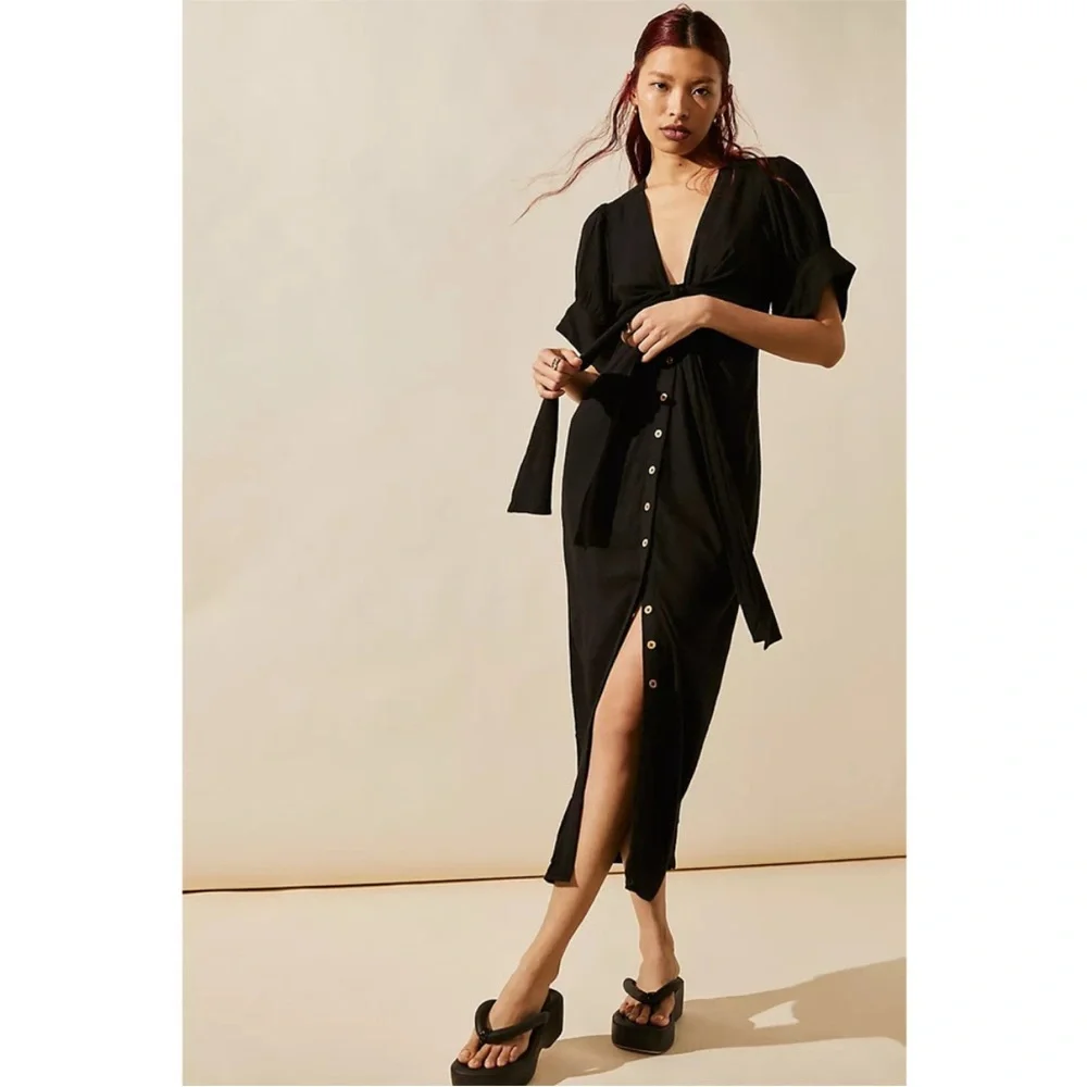 Free People Vintage Summer Midi Dress black XS NEW WITH TAGS NWT